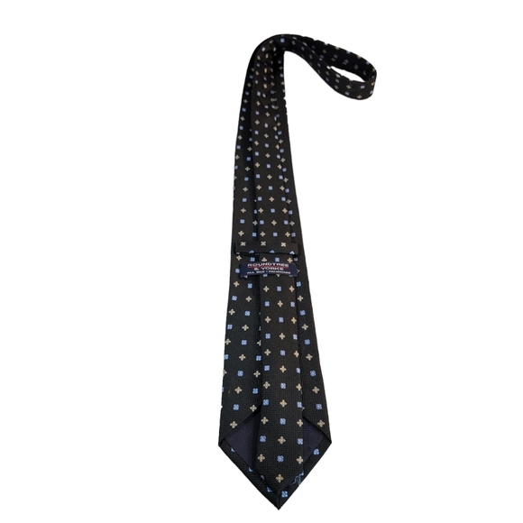 Roundtree & Yorke 100% Silk Handmade Floral Polka-Dot Pattern Black Men's Tie - Picture 7 of 12